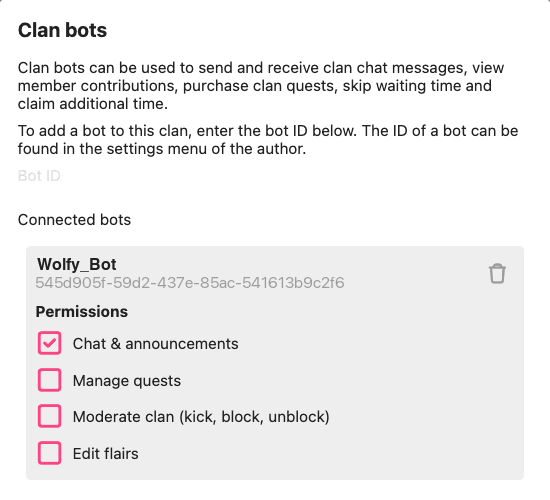 Clan bot permission settings